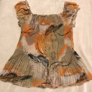 Orange & Cream Women's Smocked Flutter-Sleeve Top